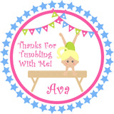 Pastel pink blue gymnastics birthday stickers