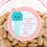 Pastel pink jellyfish under the sea birthday sticker personalized