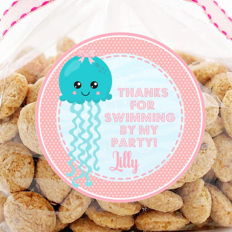 Pastel pink jellyfish under the sea birthday sticker personalized