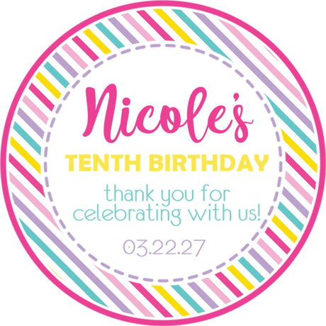 Pastel rainbow birthday sticker favor labels