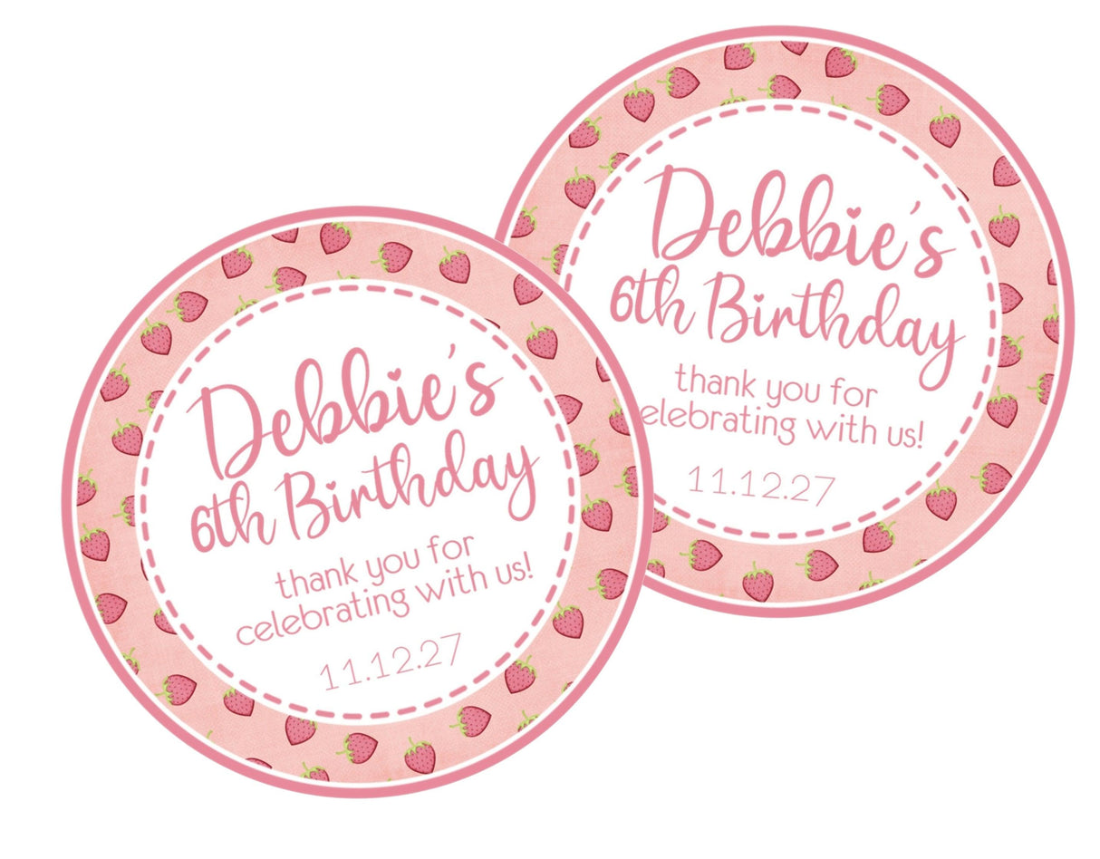 Pastel strawberry party favor label design