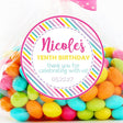 Pastel stripe rainbow birthday sticker with personalized name