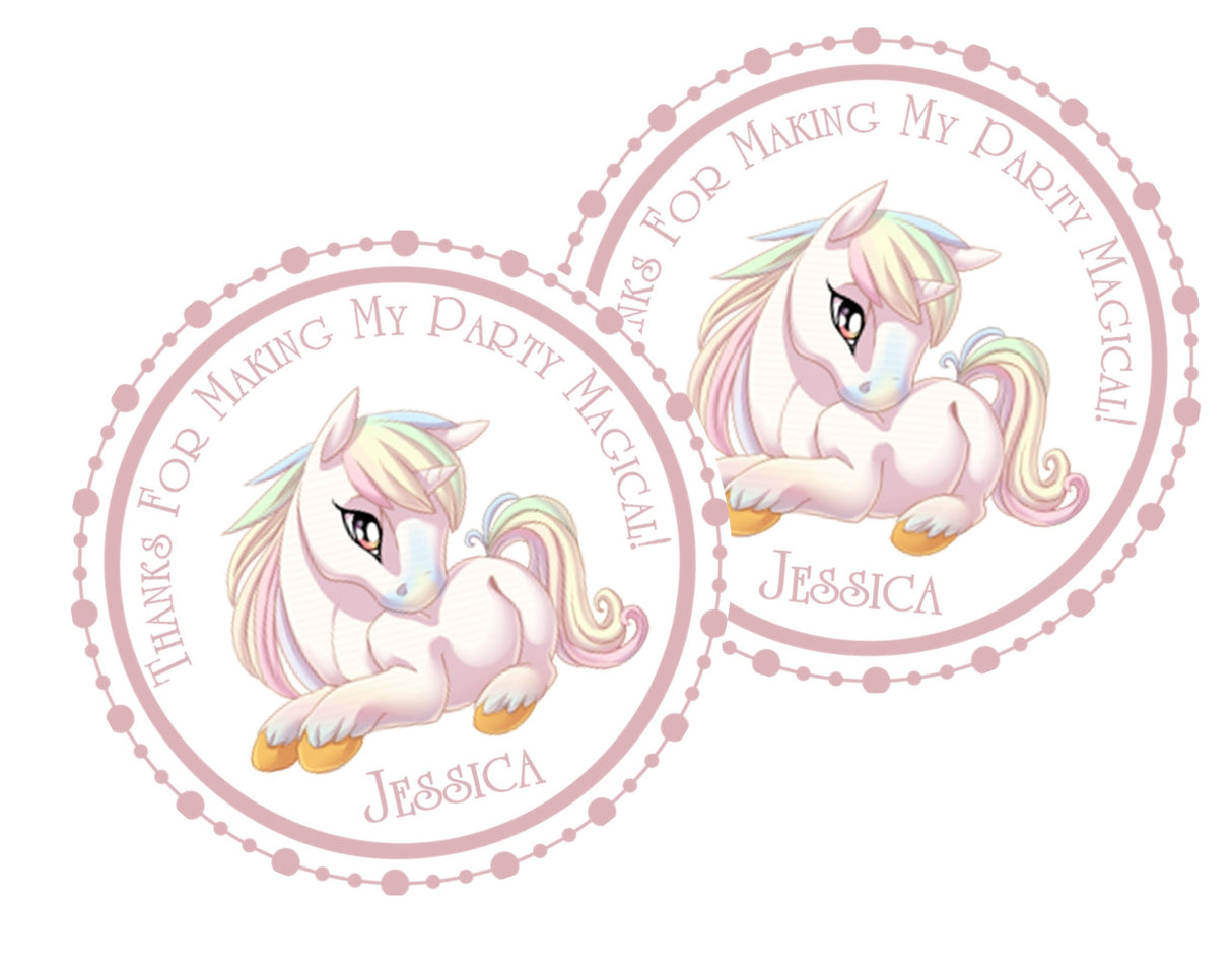 Pastel unicorn birthday sticker with soft rainbow mane