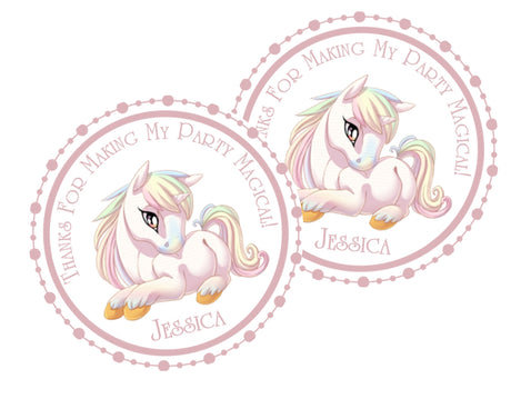Pastel unicorn birthday sticker with soft rainbow mane