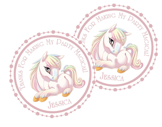 Pastel unicorn birthday sticker with soft rainbow mane