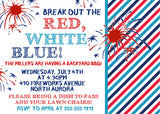 Patriotic July Fourth invitation diagonal stripe background