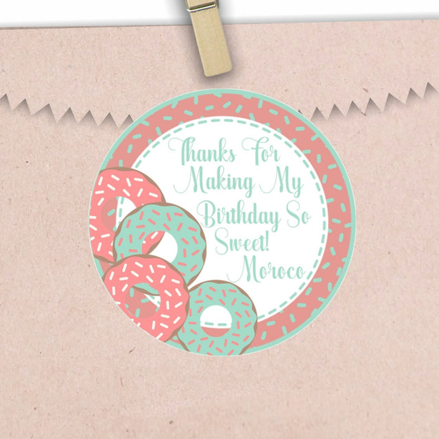 Peach and mint donut birthday sticker with sprinkles