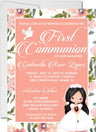 Peach floral first holy communion invitation