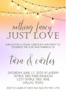 Peach wedding invitation with bistro lights and elegant wedding wording
