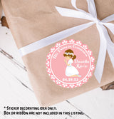 Pegatina rosa con borde de encaje para la primera comunión de niñas.