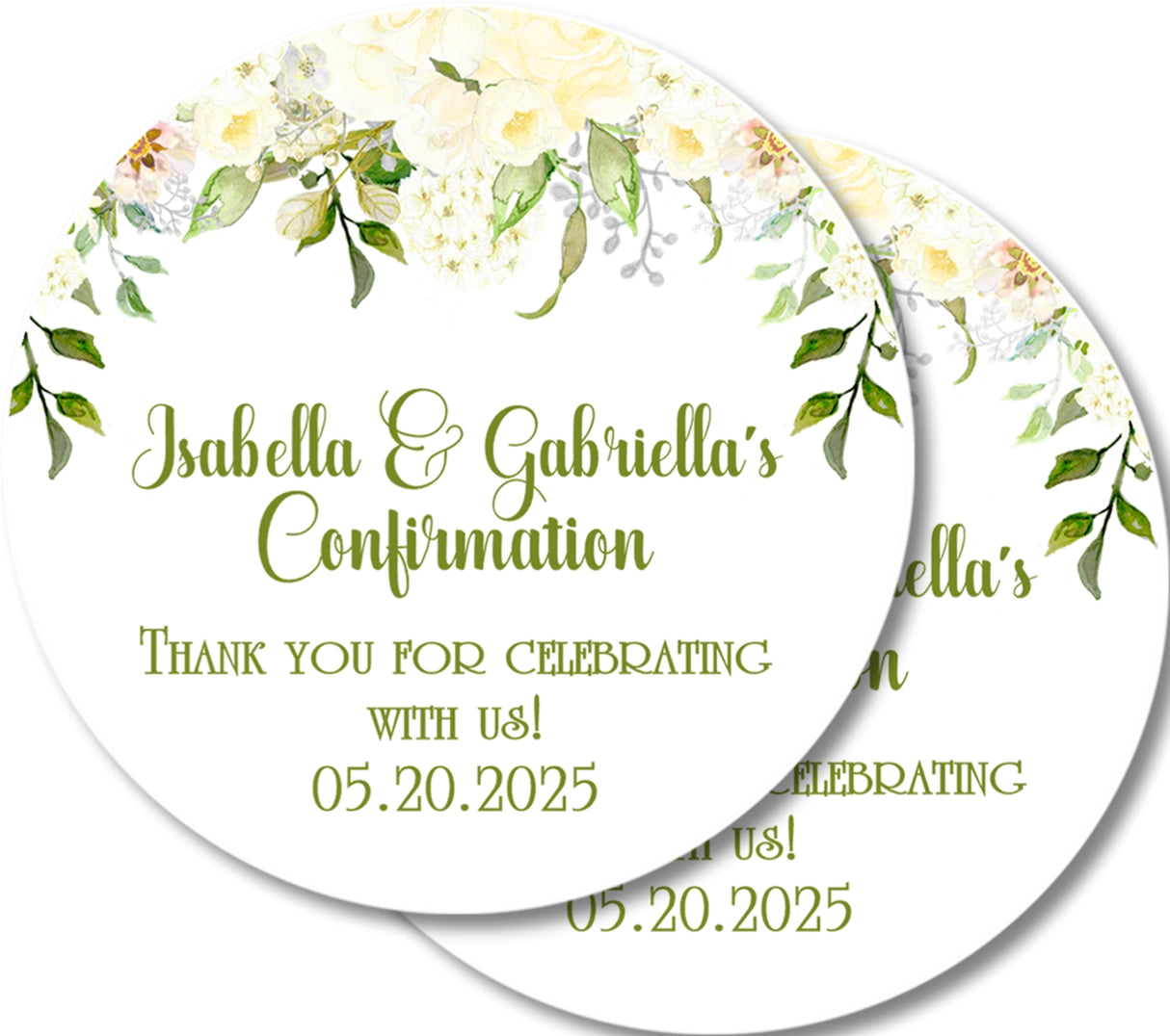 Personalized Confirmation favor label with soft florals