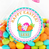 Personalized Easter basket sticker with eggs and carrots