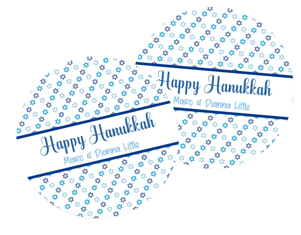 Personalized Hanukkah favor labels with repeating star design