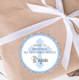Personalized Mi Confirmación sticker for boys’ celebrations