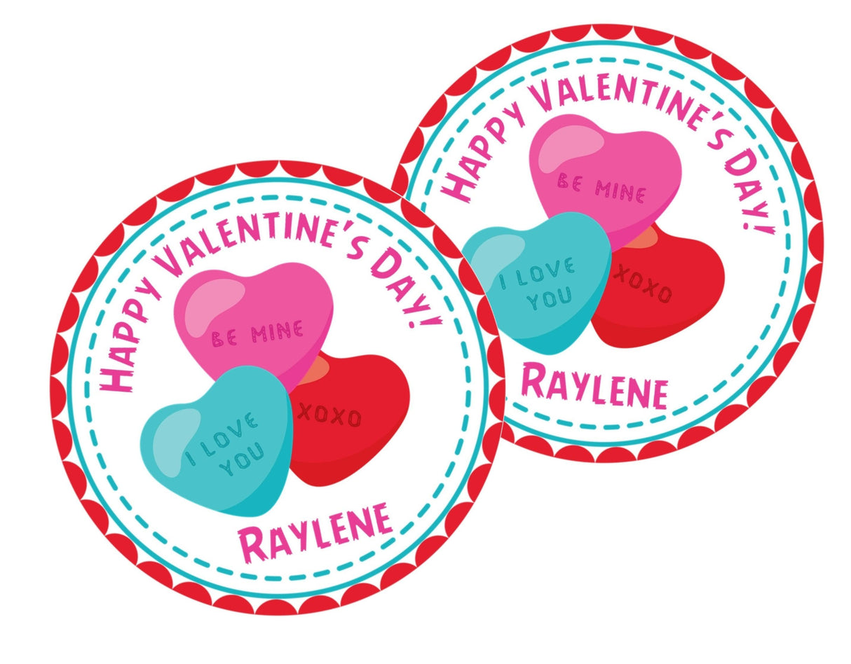 Personalized Valentine label with candy hearts