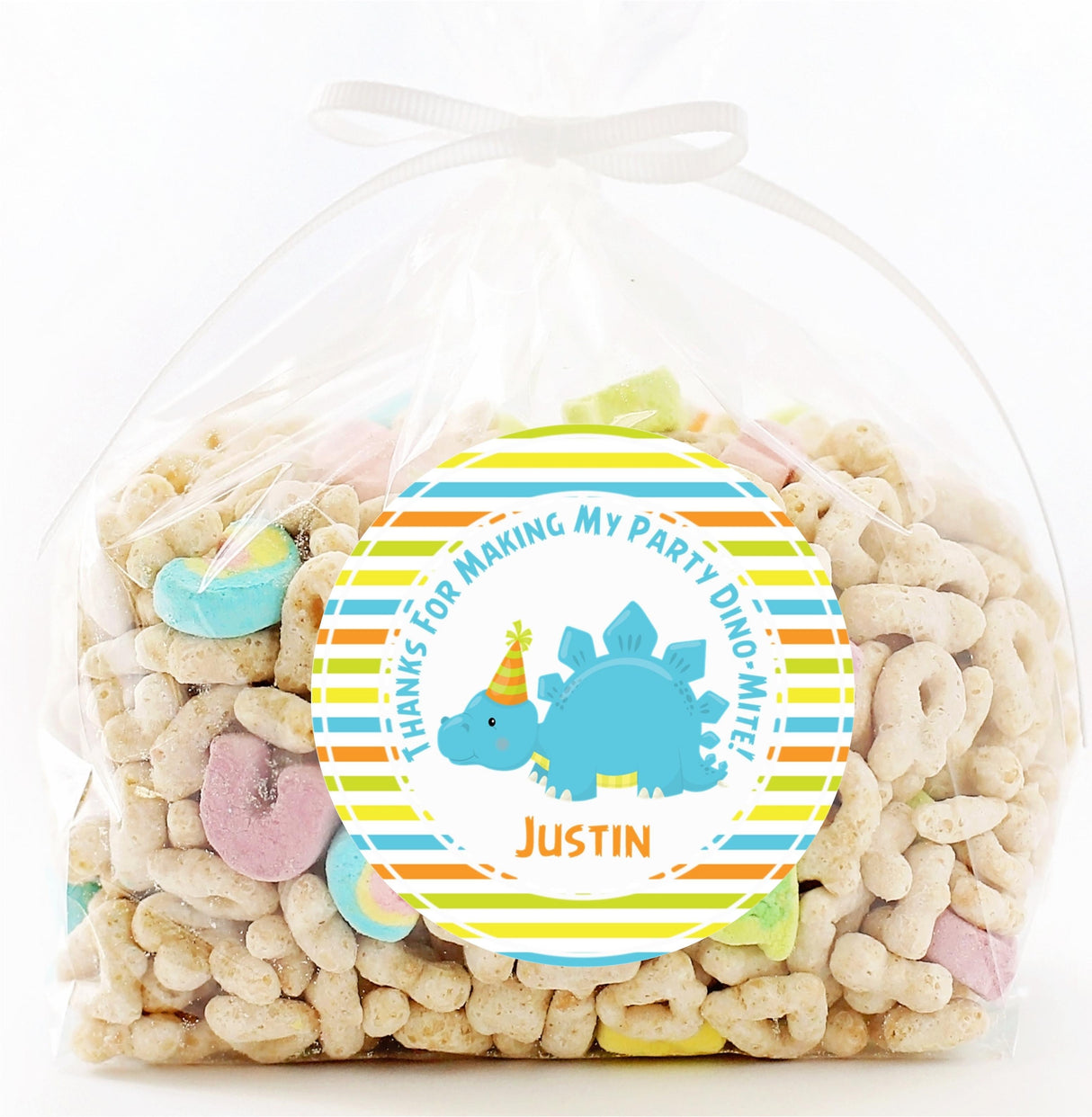 Personalized baby dinosaur sticker in bright colors