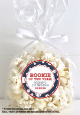 Personalized baseball birthday sticker with baseball border