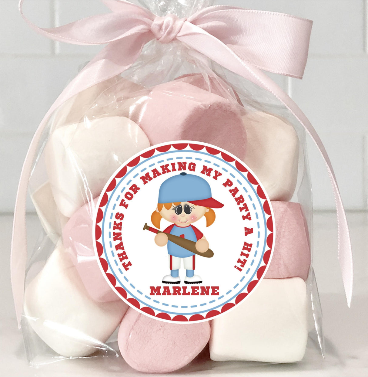 Personalized baseball sticker with girl holding a bat