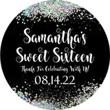 Personalized black Sweet Sixteen favor label