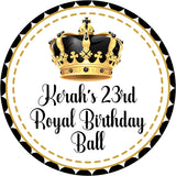 Personalized black and gold king crown party favor label