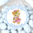 Personalized blue Easter bunny sticker with decorated egg