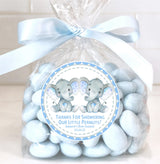 Personalized blue elephant baby shower stickers