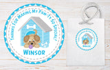 Personalized blue puppy treat bag sticker
