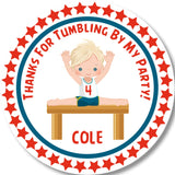 Personalized boy gymnast party favor label with name