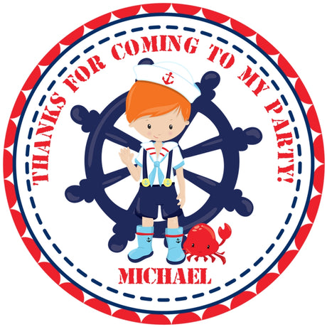 Personalized boys nautical birthday sticker with custom name