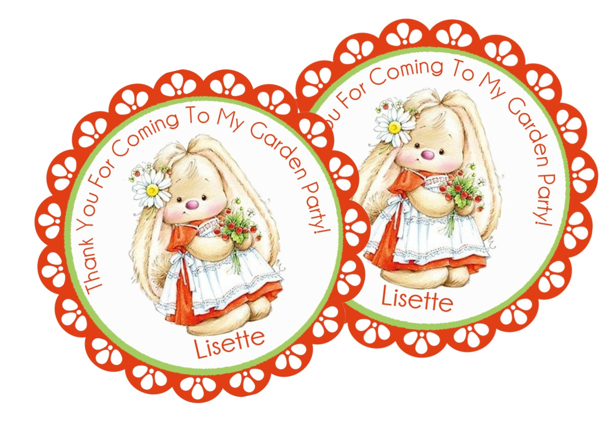 Personalized bunny garden party favor label