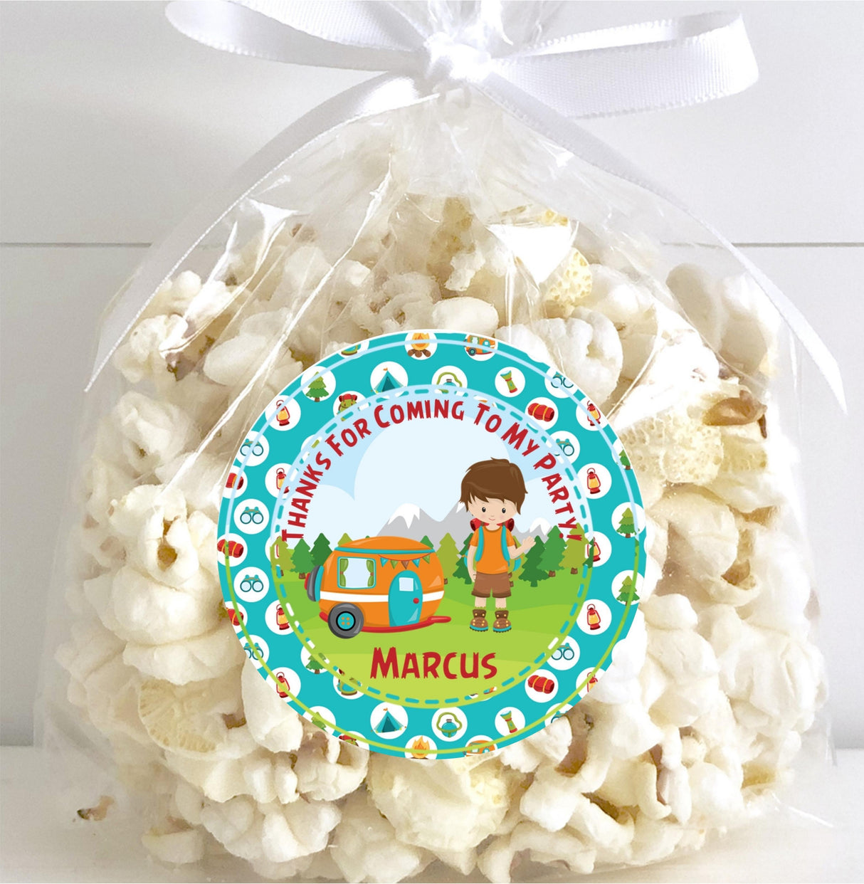 Personalized camping party favor label