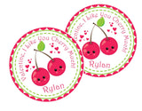 Personalized cherry Valentine label with hearts