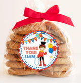 Personalized circus ringmaster sticker for treat bags