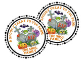 Personalized colorful Halloween favor label for kids party treat bags