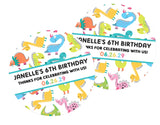 Personalized colorful dinosaur party label