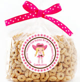 Personalized cowgirl sticker for birthday treat bags