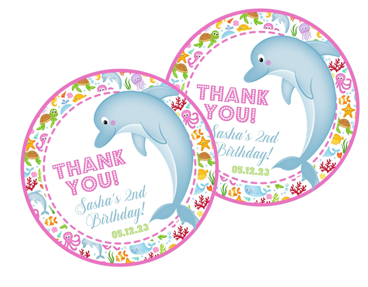 Personalized dolphin ocean theme favor label