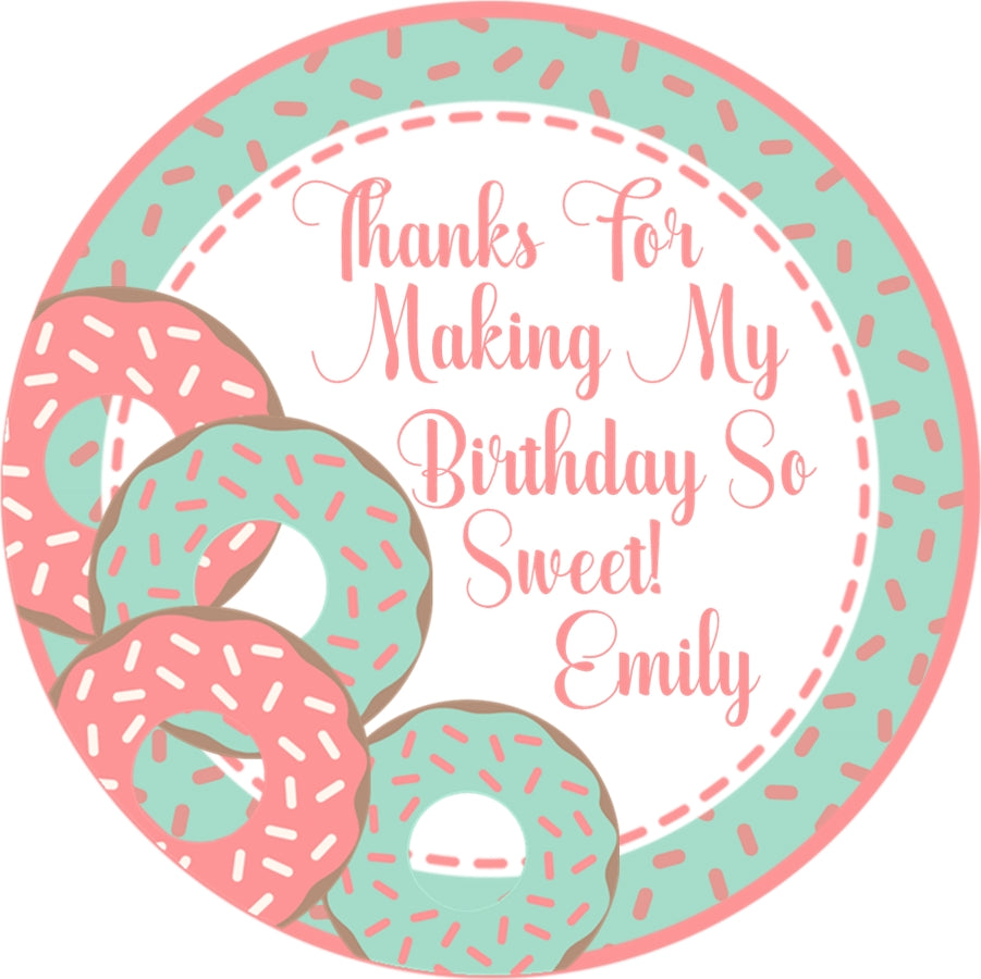 Personalized donut party favor label for girls