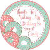 Personalized donut party favor label for girls