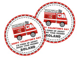 Personalized fire engine Valentine label
