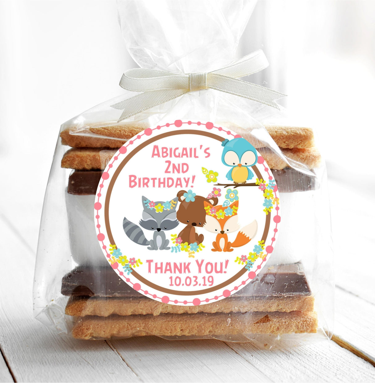 Personalized floral woodland birthday sticker