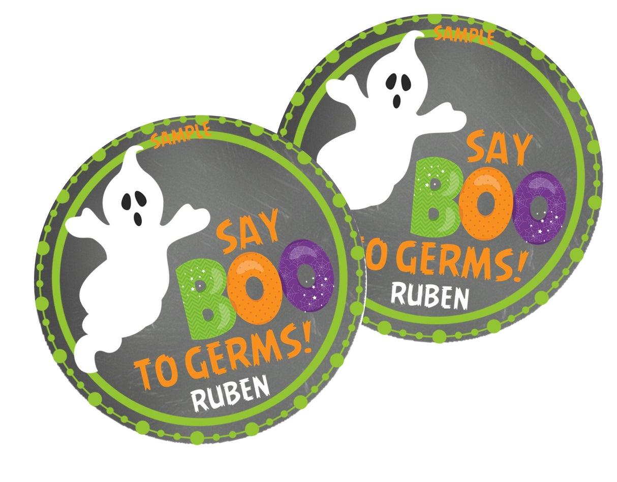 Personalized ghost Halloween hand sanitizer label for kids classroom favors