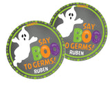 Personalized ghost Halloween hand sanitizer label for kids classroom favors