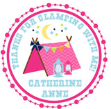 Personalized girls camping party favor label