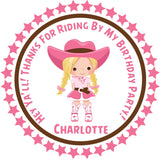 Personalized girls pink rodeo party favor sticker
