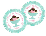 Personalized ice cream party favor label in aqua and pink