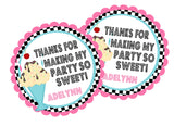 Personalized ice cream party favor label with cherry-topped sundae