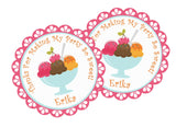 Personalized ice cream party favor label with pastel sundae