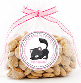 Personalized kitty birthday sticker in pink and black