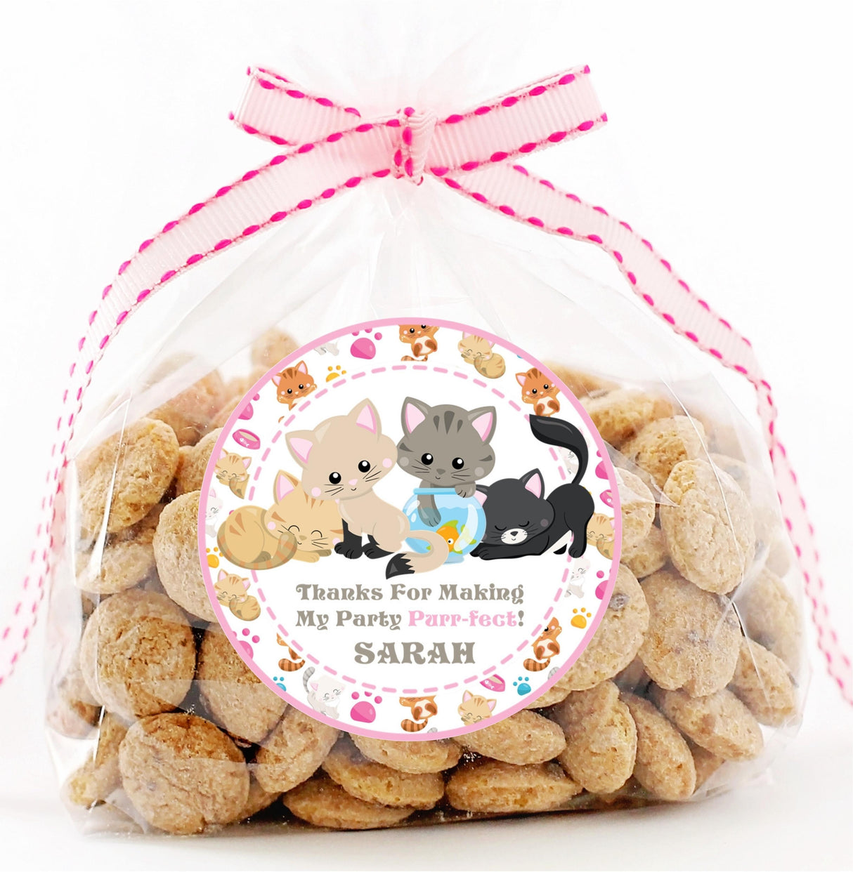 Personalized kitty birthday sticker with pastel colors